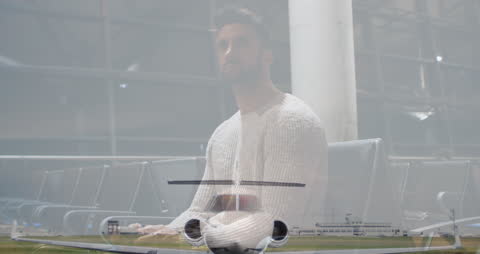 Businessman Connecting Biometrically at Airport