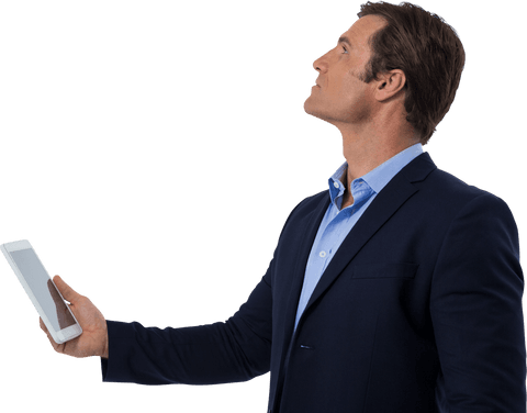 Transparent Businessman Holding Tablet Looking Confident - Download Free Stock Videos Pikwizard.com