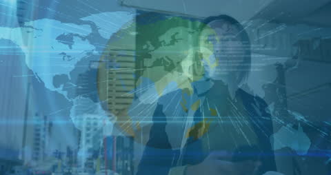 Digital Nomad With World Map Overlay Illustrating Global Connectivity