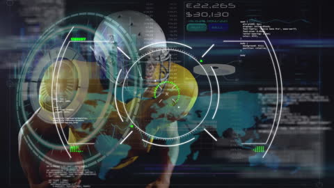 Futuristic Digital Interface with Data Overlays and Targeting