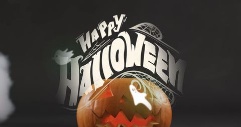 Ghostly Halloween Banner Over Pumpkin Head - Download Free Stock Images Pikwizard.com
