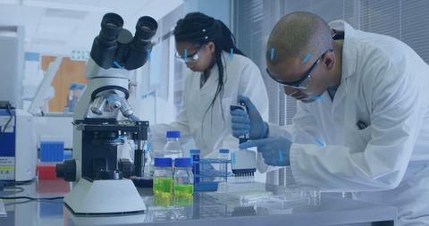 Scientists Conducting Experiments with Digital Interface Overlay - Download Free Stock Images Pikwizard.com