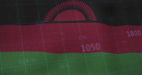 Digital data analytics with malawi flag colors and grid lines