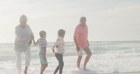 Happy Family Bonding on Serene Beach at Sunset
