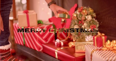 Festive Christmas Theme with Gifts and Merry Christmas Text