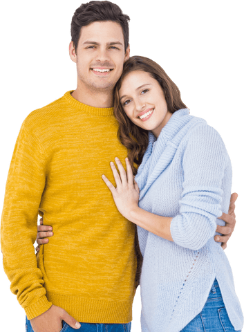 Happy Caucasian Couple Smiling and Embracing Transparent Background