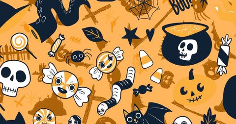 Festive Halloween Icons on Orange Background - Download Free Stock Images Pikwizard.com
