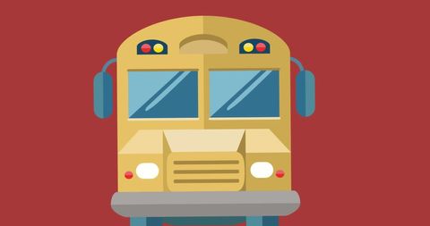 School Bus Icon with Red Background Illustration