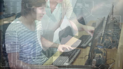 Team Collaborating on Financial Analysis with Futuristic Interface