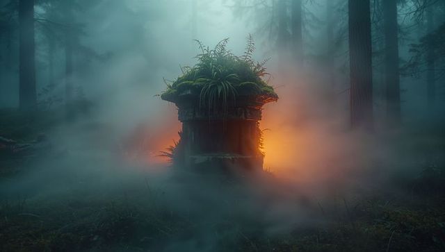 Enchanted Stone Pedestal Emitting Mystic Glow in Mystic Forest