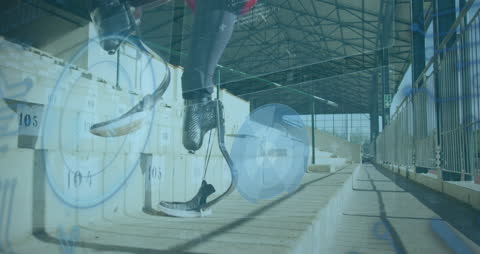 Para-athlete Training on Stadium Steps with Data Overlay