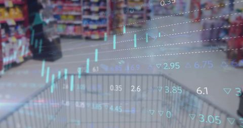 Financial Data Overlay in Supermarket Aisle