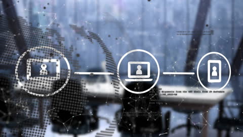 Futuristic Office Workspace with Digital Connection Animation