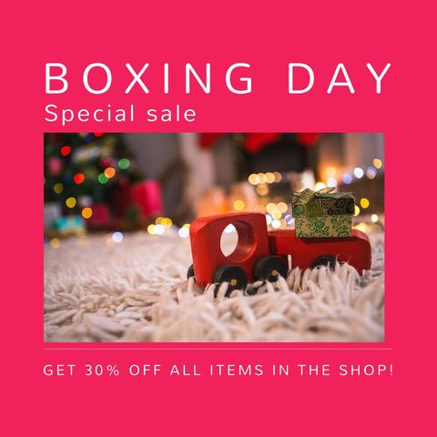 Boxing day sale announcement with holiday background