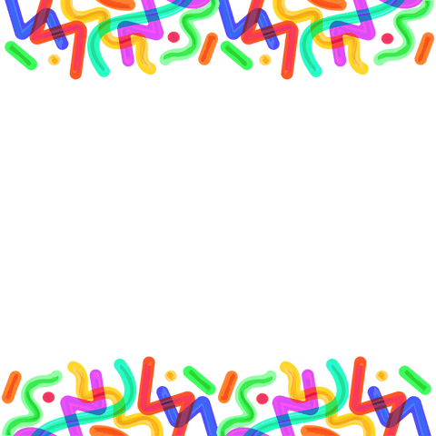 Colorful neon squiggles forming energetic border on transparent background