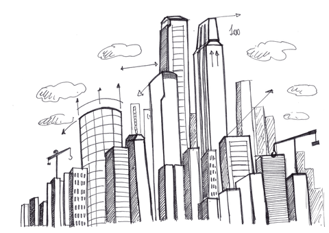 transparent digital sketch of urban skyline with modern buildings - Download Free Stock Videos Pikwizard.com