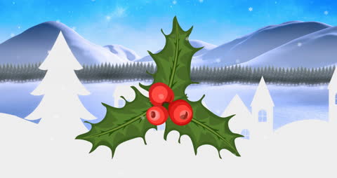 Mistletoe Icon Over Animated Winter Wonderland Landscape