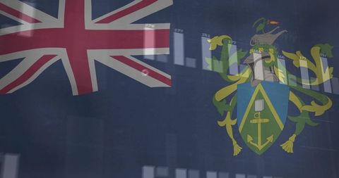 Reflective blue ensign with coat of arms and financial bar chart data overlay for maritime finance