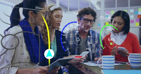 Business Team Collaborating with Technology Interface