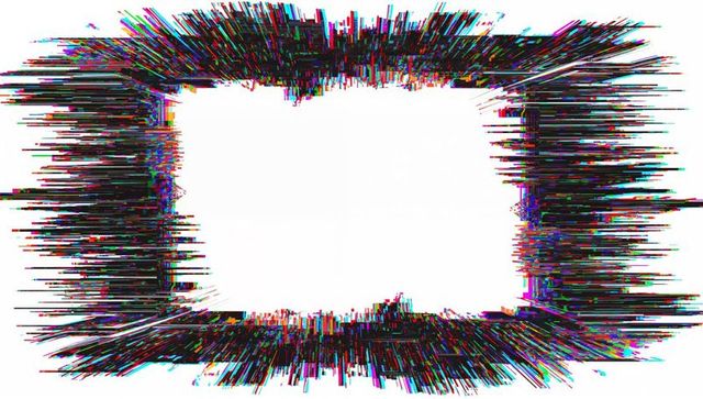 Rectangular glitch frame creating rgb chromatic noise around central white panel