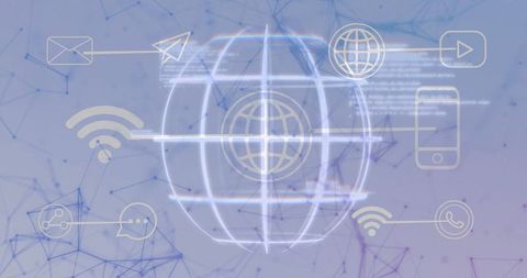 Glowing globe centerpiece symbolizing global connectivity and digital communications