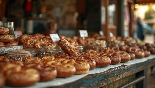 Rustic Artisan Pretzels with Sesame Salt Displayed at Outdoor Market