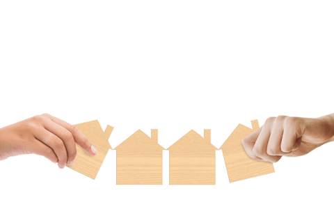 Hands Holding Wooden House Symbols on Transparent Background