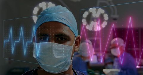 Surgeon in Operating Room with Heart Rate Overlay - Download Free Stock Images Pikwizard.com