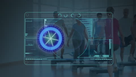 Digital Fitness Data Interface Overlaying Gym Scene