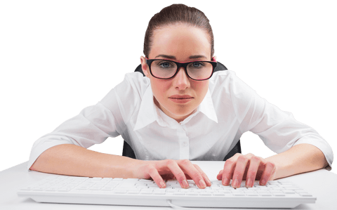 transparent businesswoman typing on keyboard with intense focus - Download Free Stock Videos Pikwizard.com