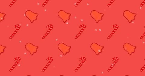 Festive Christmas Candy Cane and Bell Pattern on Red