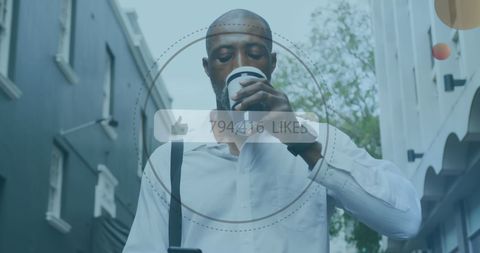 Businessman Enjoying Coffee While Checking Smartphone on City Street - Download Free Stock Images Pikwizard.com