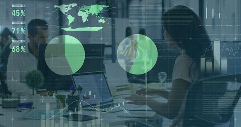 Businesswoman Analyzing Data with Futuristic Interface at Office