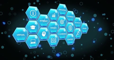 Hexagonal Interface Displaying Online Education Icons - Download Free Stock Images Pikwizard.com