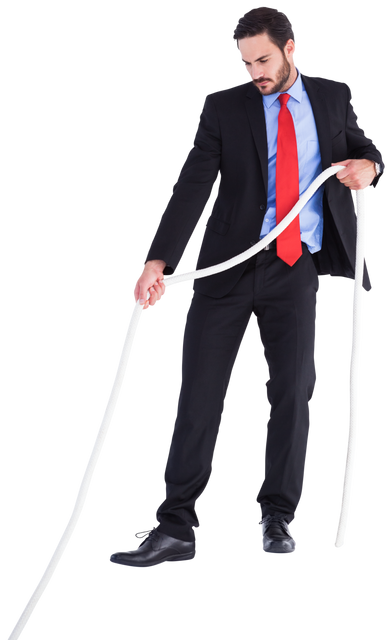 Transparent Businessman in Suit Pulling Rope with Effort - Download Free Stock Videos Pikwizard.com