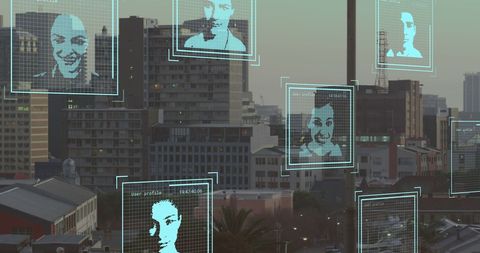 digital profiles overlaying urban landscape - Download Free Stock Images Pikwizard.com