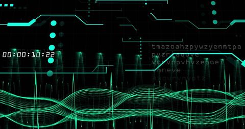 Futuristic Digital Data Processing Interface with Moving Waves