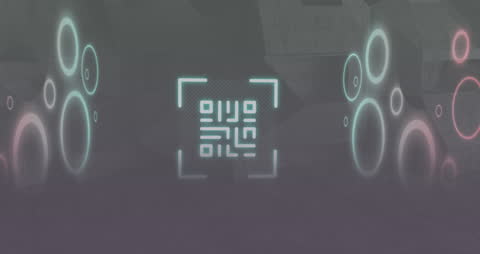 Neon QR Code with Abstract Shapes on Grey Background