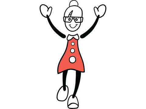 joyful female cartoon celebrating with raised arms in red dress - Download Free Stock Videos Pikwizard.com