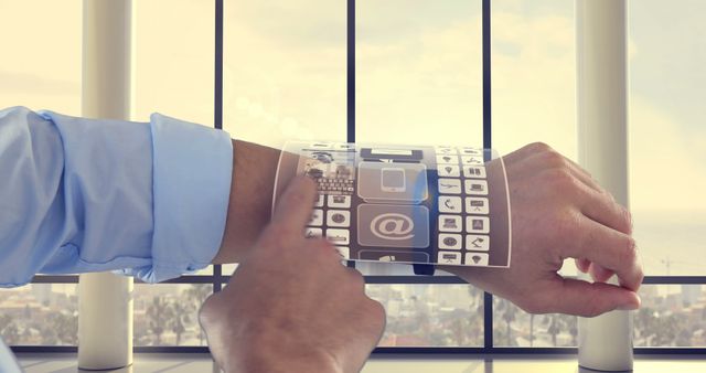 Futuristic Transparent Smartwatch Interface on Businessman's Wrist - Download Free Stock Images Pikwizard.com