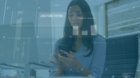 Data Processing Interface with Woman Using Smartphone