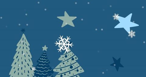 Christmas trees and stars on blue background
