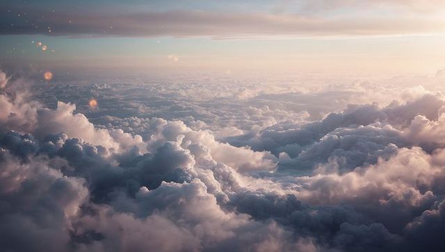 Glowing Sunrise Over Ethereal Cloudscape, Layered Cumulus and Stratocumulus Panorama