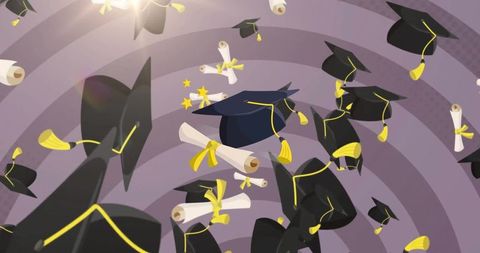 Graduation Caps and Diplomas in Dynamic Celebration