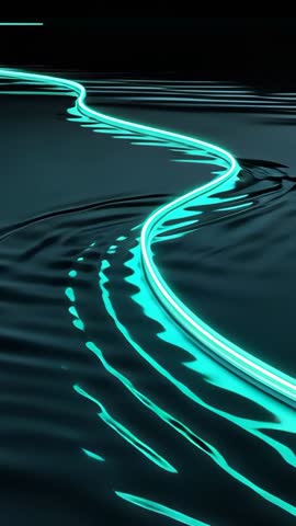 Neon Turquoise Ribbon Gliding Across Digital Void with Rippling Waves Futuristic Vertical Loop