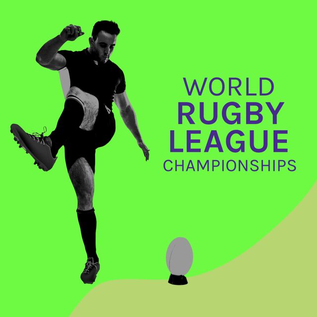 Rugby Player Kicking Ball Promoting World Rugby League Championships - Download Free Stock Templates Pikwizard.com