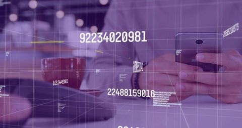 Hands Holding Smartphone with Digital Data Overlay for Business Analytics and Workflow
