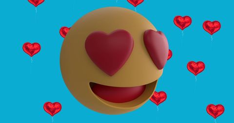 3D Heart-Eye Emoji Floating Among Red Balloon Hearts - Download Free Stock Images Pikwizard.com