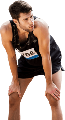 Transparent Tired Sportsman Resting with Hands on Knees