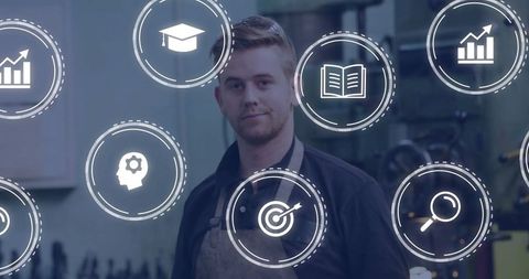 Male Technician Analyzing Industrial Statistics Illustration